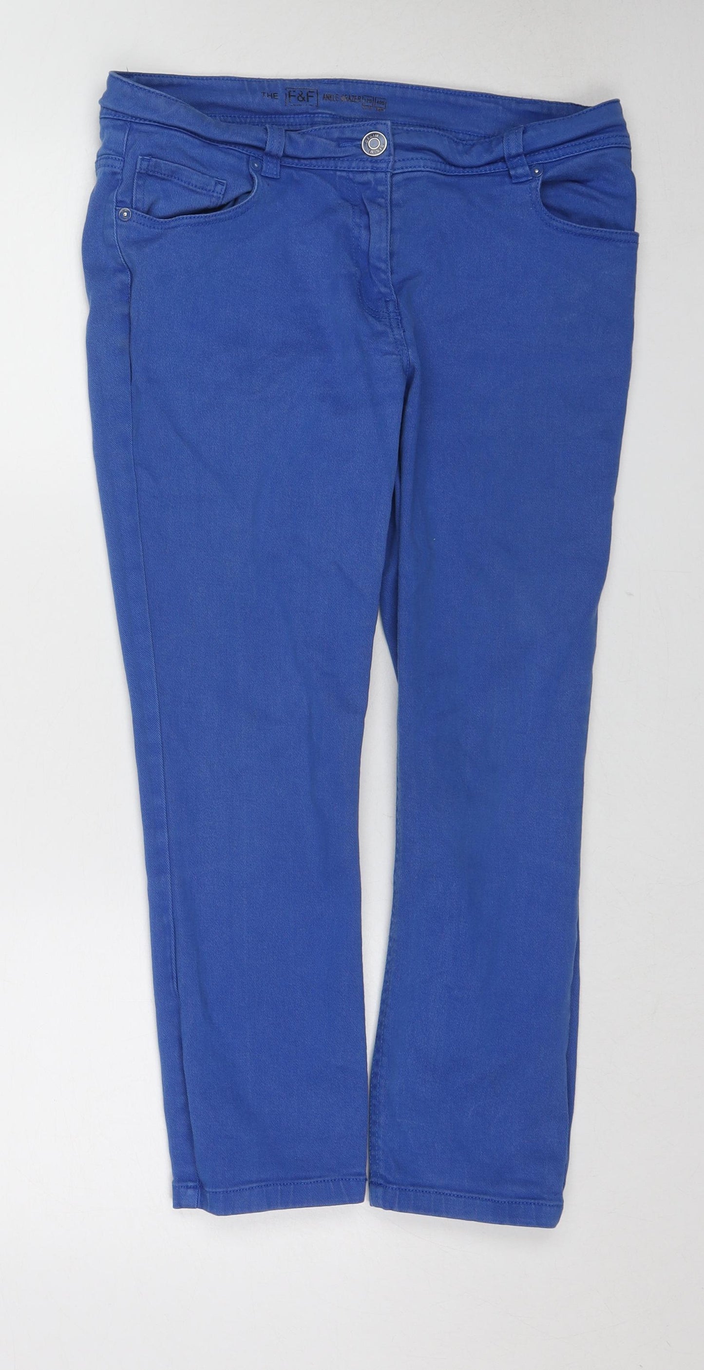 F&F Womens Blue Cotton Straight Jeans Size 12 Regular Zip