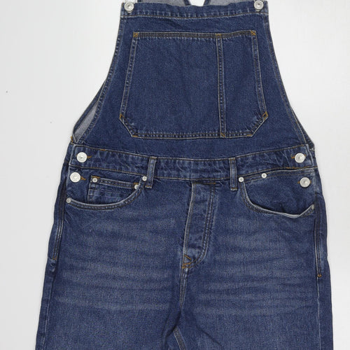 River Island Womens Blue Cotton Dungaree One-Piece Size L Buckle