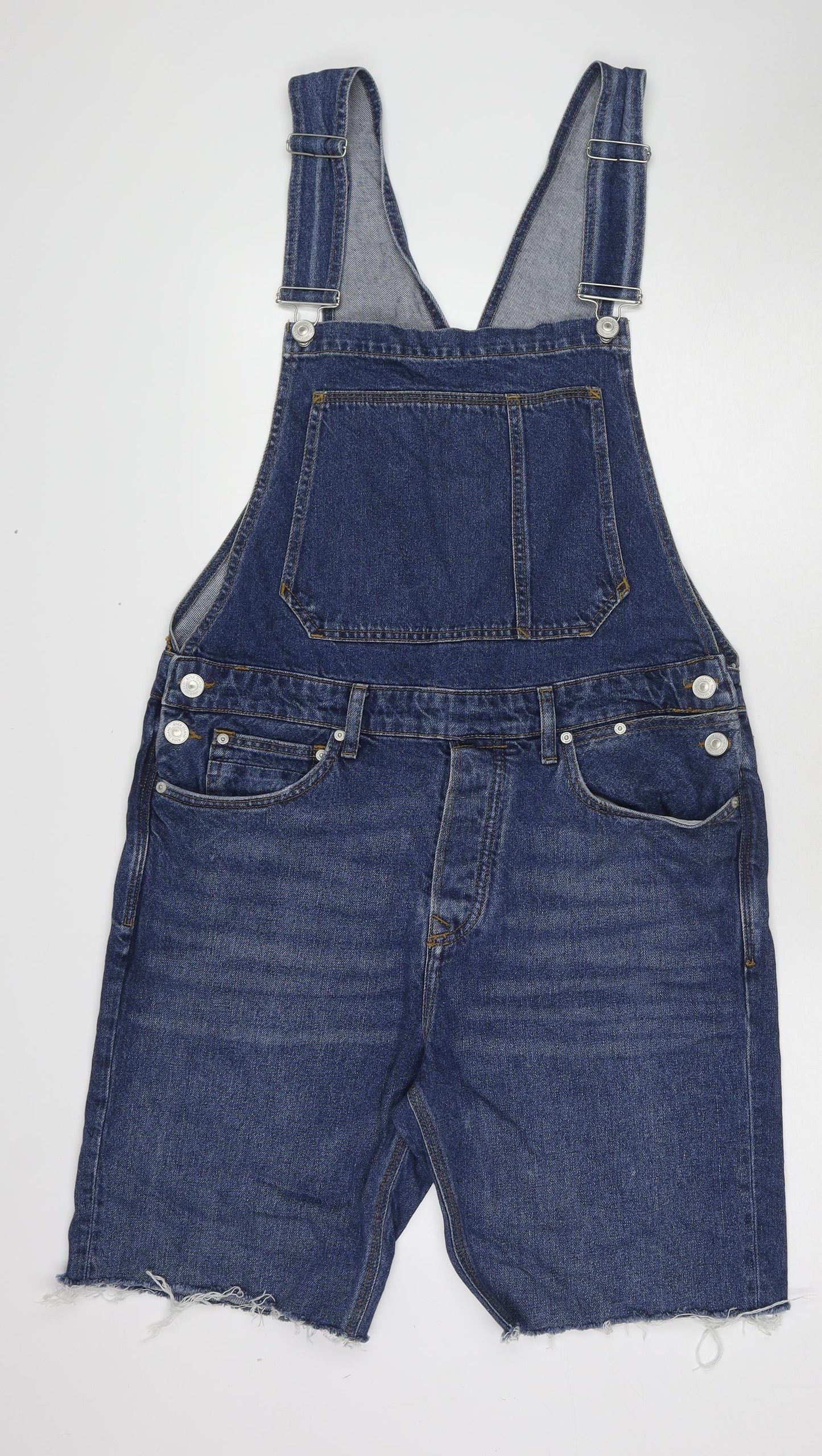 River Island Womens Blue Cotton Dungaree One-Piece Size L Buckle