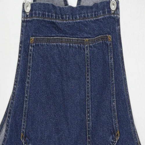 River Island Womens Blue Cotton Dungaree One-Piece Size L Buckle