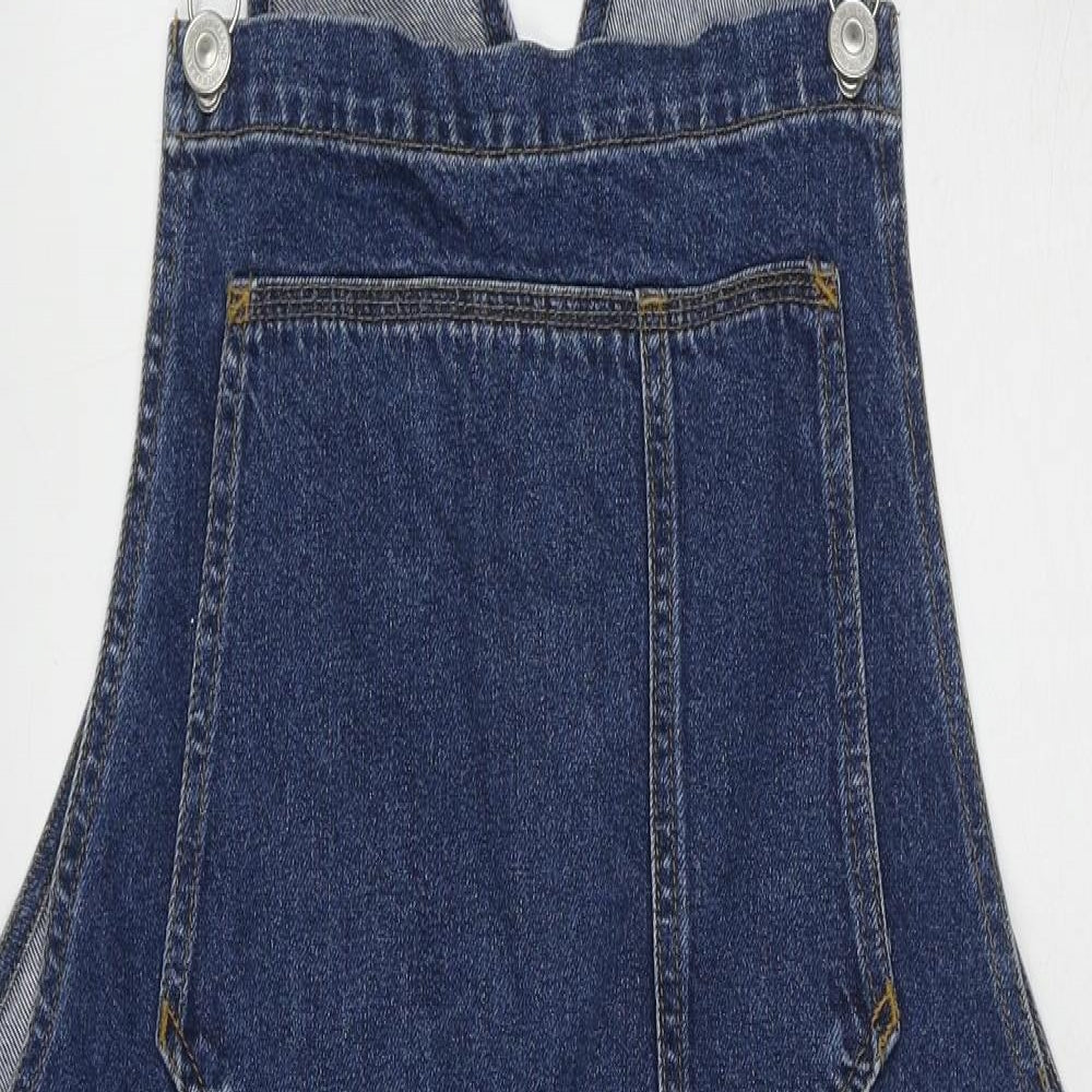 River Island Womens Blue Cotton Dungaree One-Piece Size L Buckle
