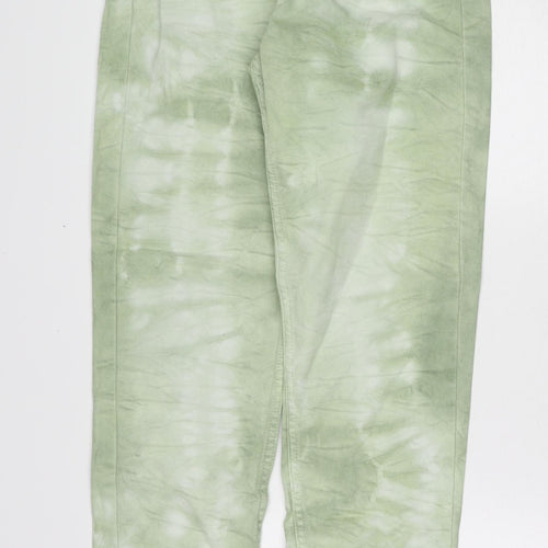 Stradivarius Womens Green Geometric Cotton Straight Jeans Size 6 Regular Zip - Tie dye effect