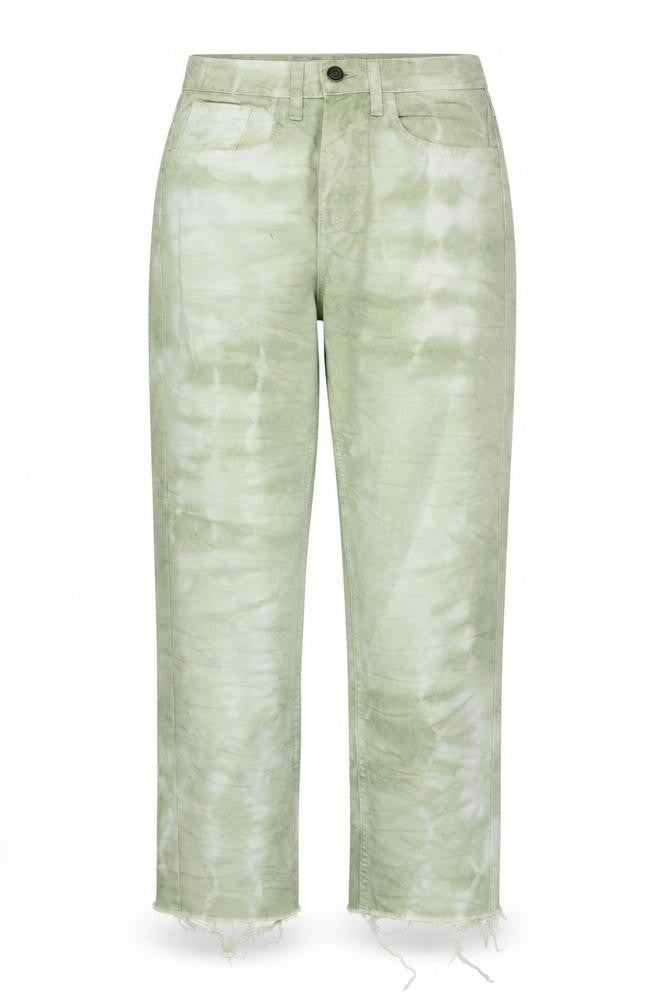 Stradivarius Womens Green Geometric Cotton Straight Jeans Size 6 Regular Zip - Tie dye effect