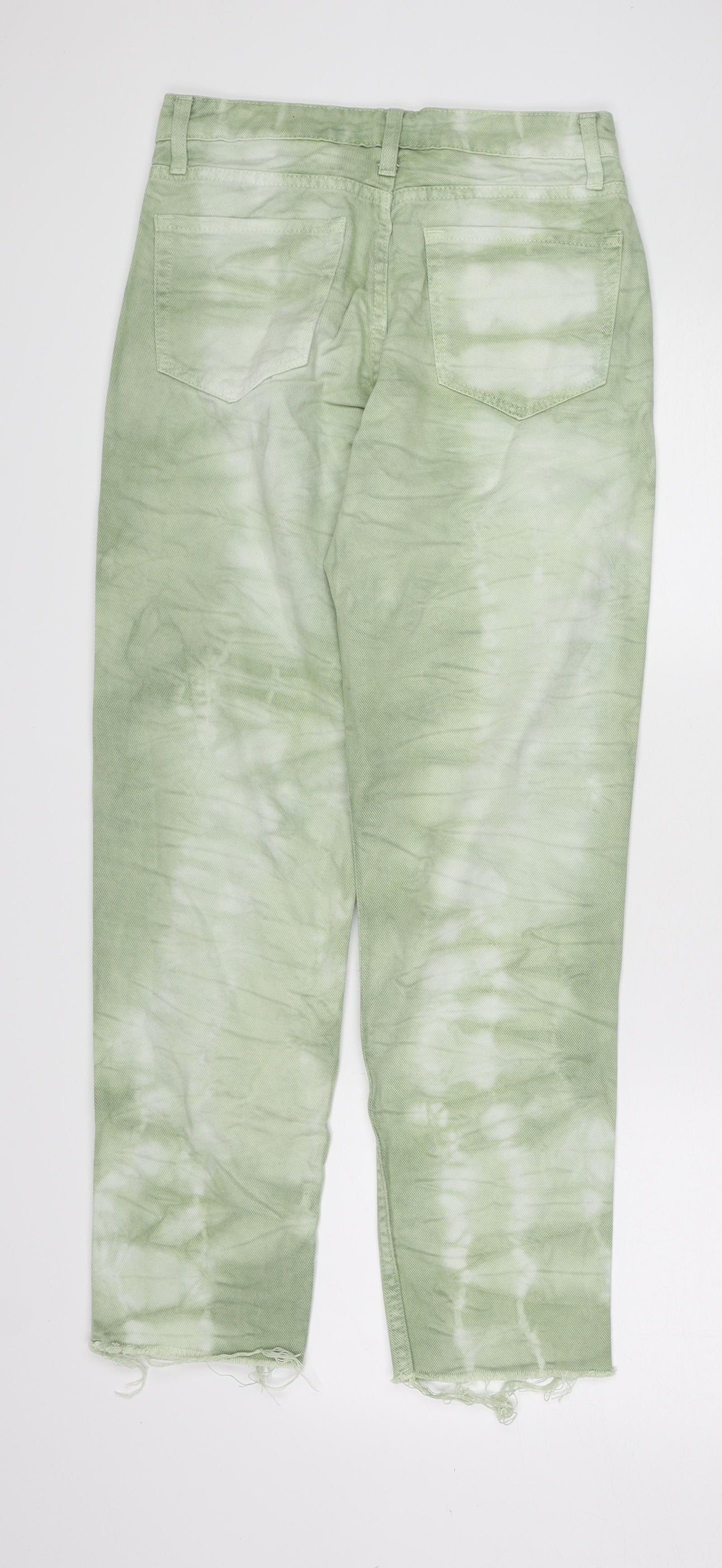 Stradivarius Womens Green Geometric Cotton Straight Jeans Size 6 Regular Zip - Tie dye effect