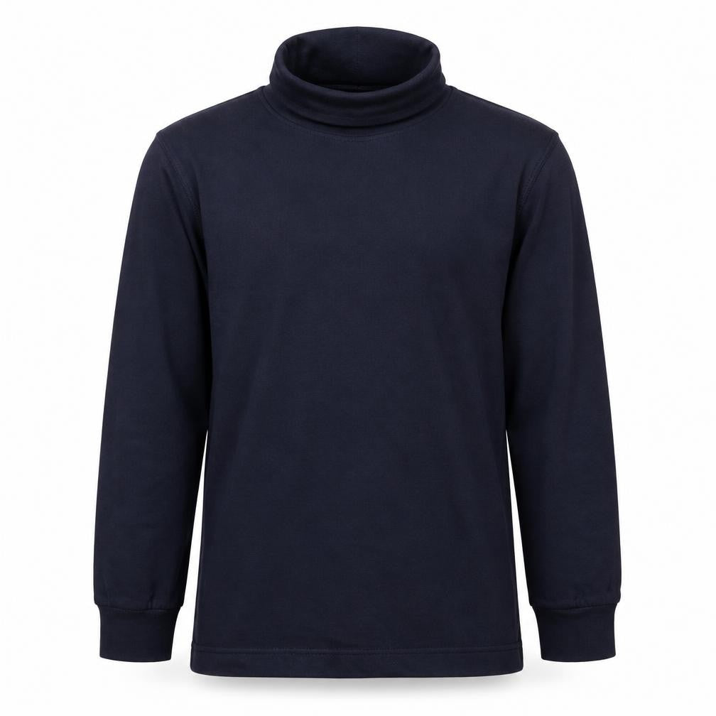 Front view of Adams girls’ black cotton basic t-shirt, size 8, years roll neck pullover