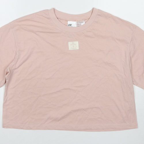 H&M Girls Pink Cotton Cropped T-Shirt Size 15-16 Years Round Neck Pullover - Be Brave and Free