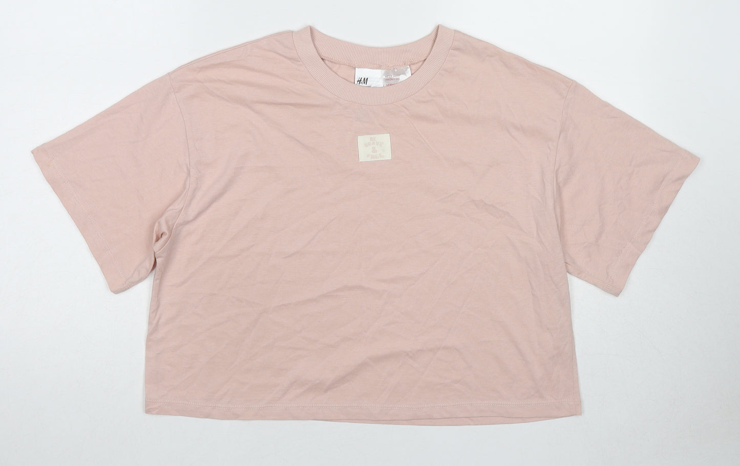 H&M Girls Pink Cotton Cropped T-Shirt Size 15-16 Years Round Neck Pullover - Be Brave and Free