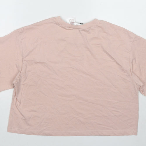 H&M Girls Pink Cotton Cropped T-Shirt Size 15-16 Years Round Neck Pullover - Be Brave and Free