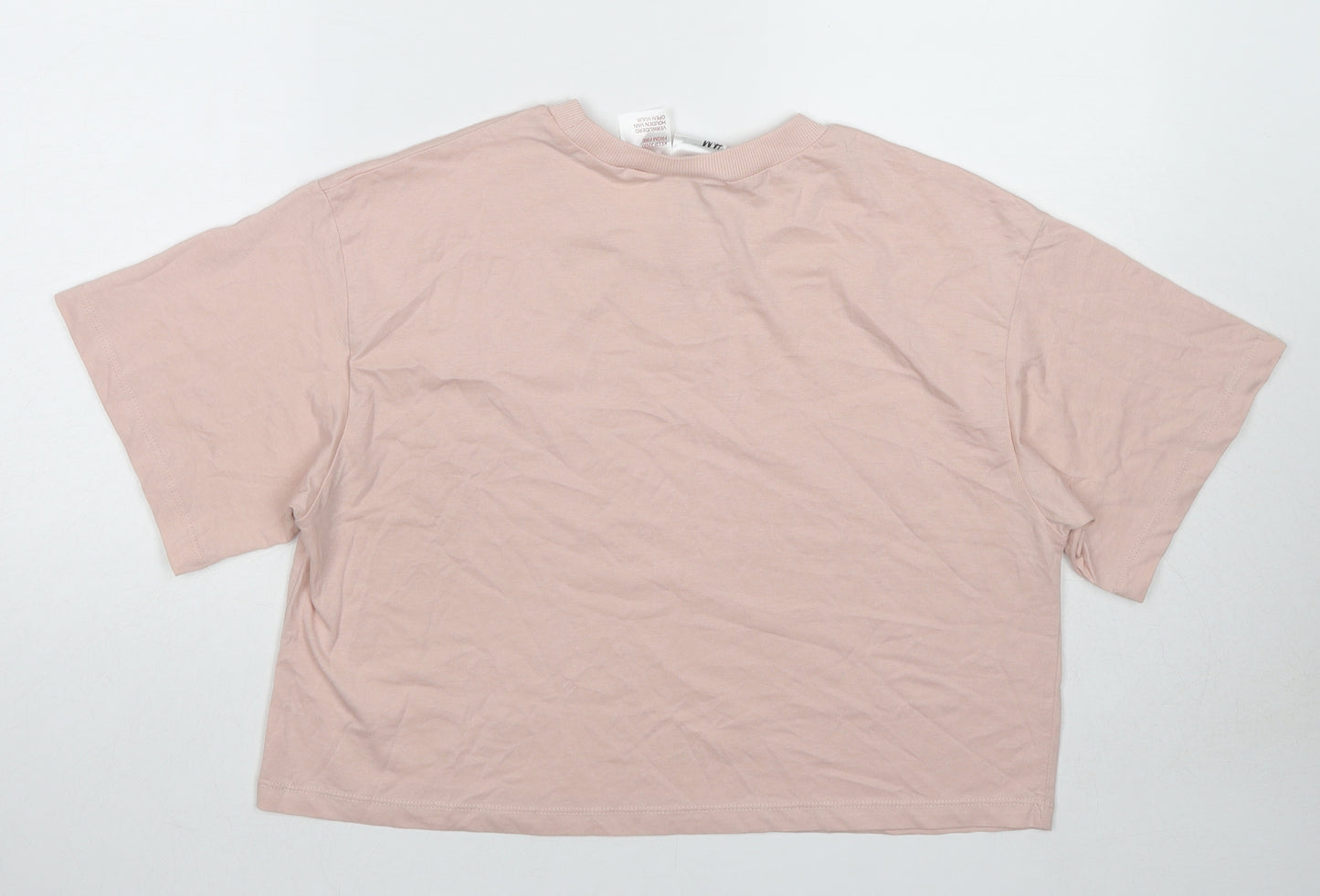 H&M Girls Pink Cotton Cropped T-Shirt Size 15-16 Years Round Neck Pullover - Be Brave and Free