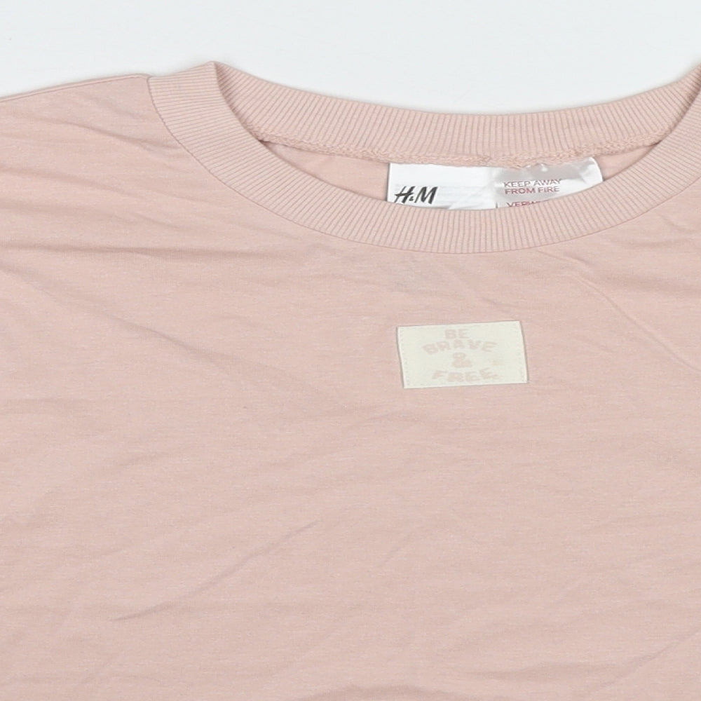 H&M Girls Pink Cotton Cropped T-Shirt Size 15-16 Years Round Neck Pullover - Be Brave and Free