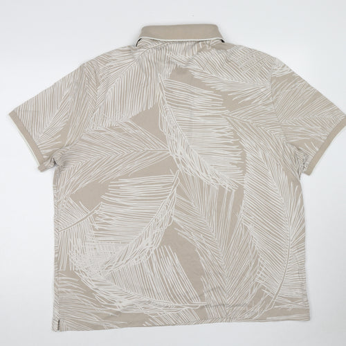 Marks and Spencer Mens Beige Geometric Cotton Polo Size 3XL Collared Button - Leaf pattern