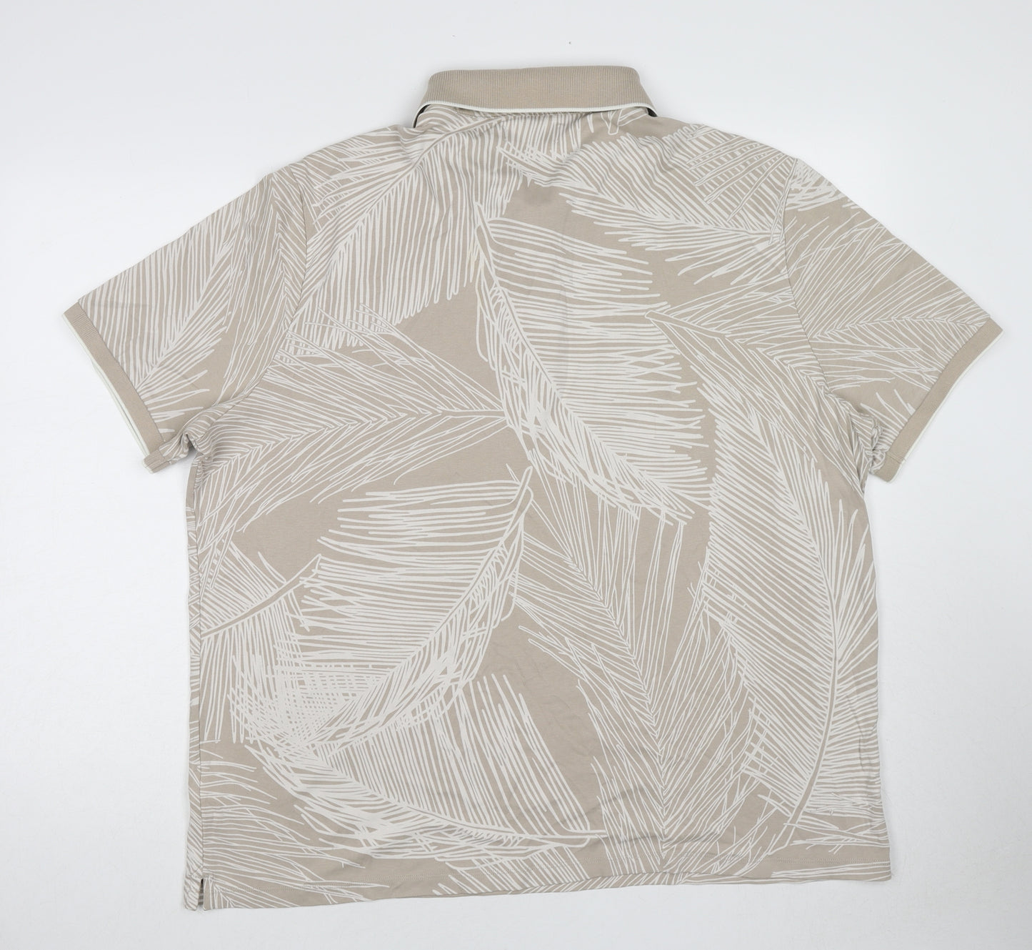 Marks and Spencer Mens Beige Geometric Cotton Polo Size 3XL Collared Button - Leaf pattern