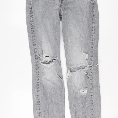 H&M Womens Grey Cotton Straight Jeans Size 10 L26 in Regular Button
