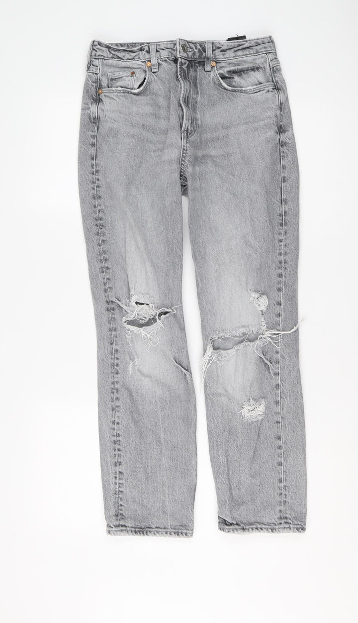 H&M Womens Grey Cotton Straight Jeans Size 10 L26 in Regular Button