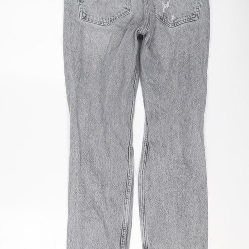 H&M Womens Grey Cotton Straight Jeans Size 10 L26 in Regular Button