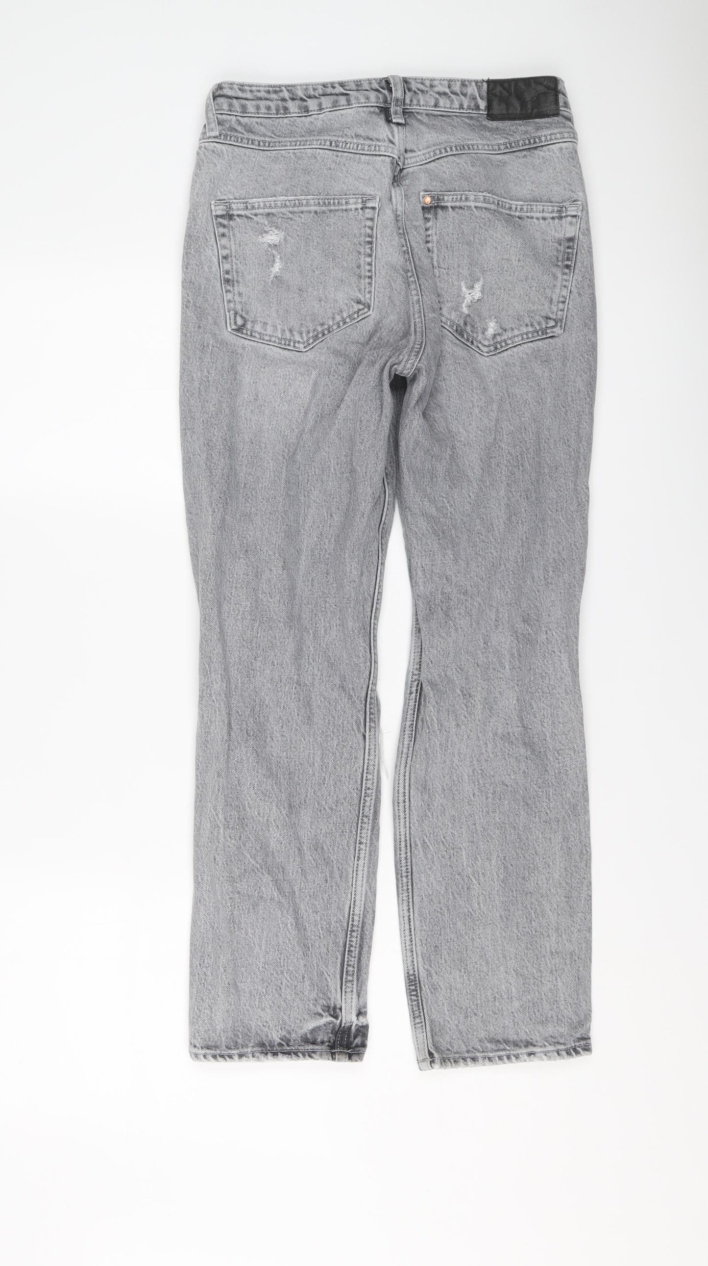 H&M Womens Grey Cotton Straight Jeans Size 10 L26 in Regular Button