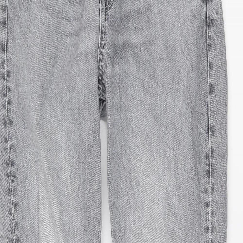 H&M Womens Grey Cotton Straight Jeans Size 10 L26 in Regular Button