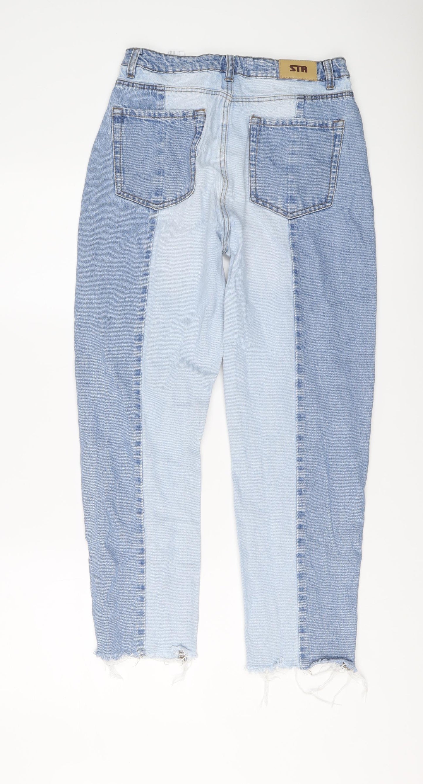 Stradivarius Womens Blue Cotton Straight Jeans Size 10 L26 in Regular Button