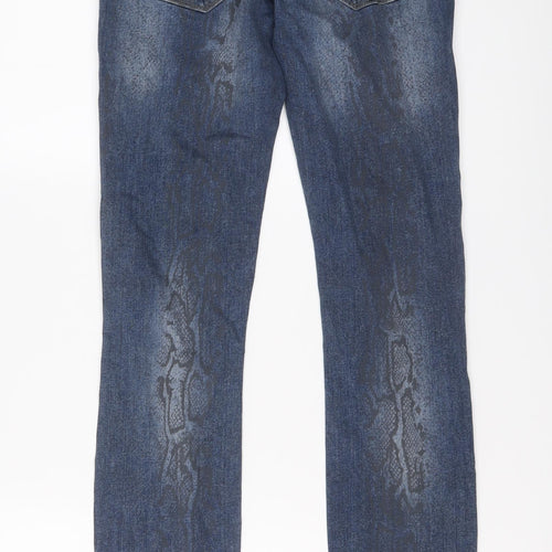 United Colors of Benetton Womens Blue Animal Print Cotton Skinny Jeans Size 28 in L31 in Regular Button - Snakeskin pattern