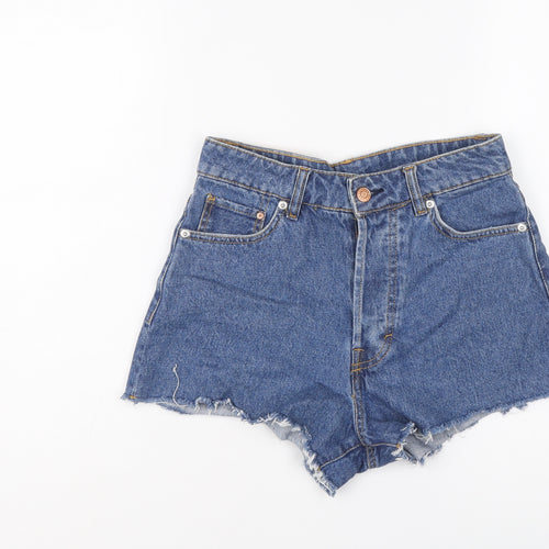 H&M Womens Blue Cotton Cut-Off Shorts Size 8 L3 in Regular Button