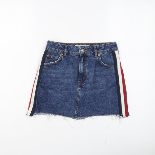 Topshop Womens Blue Cotton Mini Skirt Size 8 Button