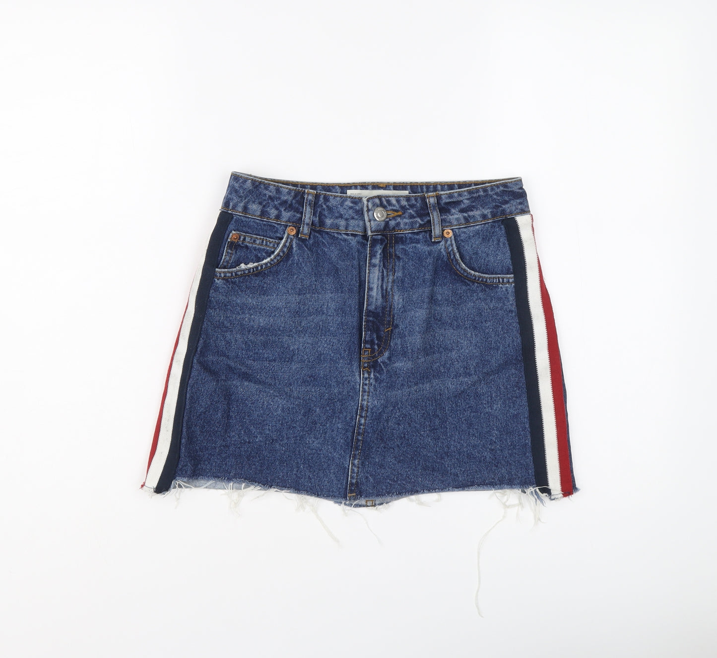 Topshop Womens Blue Cotton Mini Skirt Size 8 Button