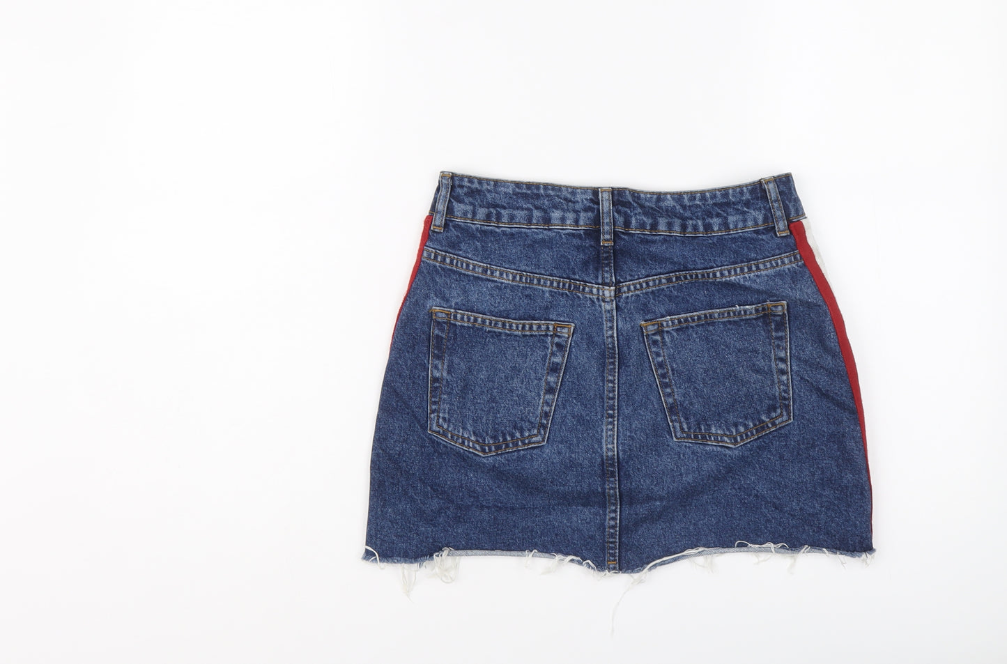 Topshop Womens Blue Cotton Mini Skirt Size 8 Button