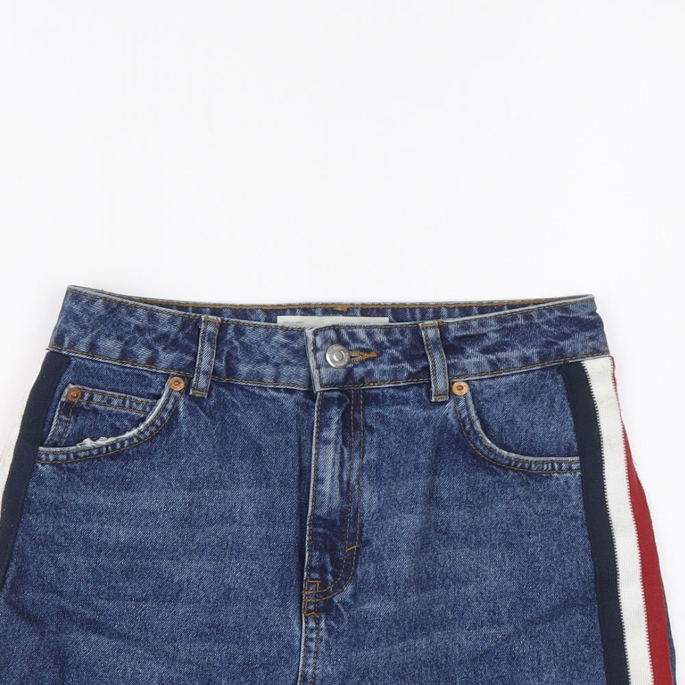 Topshop Womens Blue Cotton Mini Skirt Size 8 Button