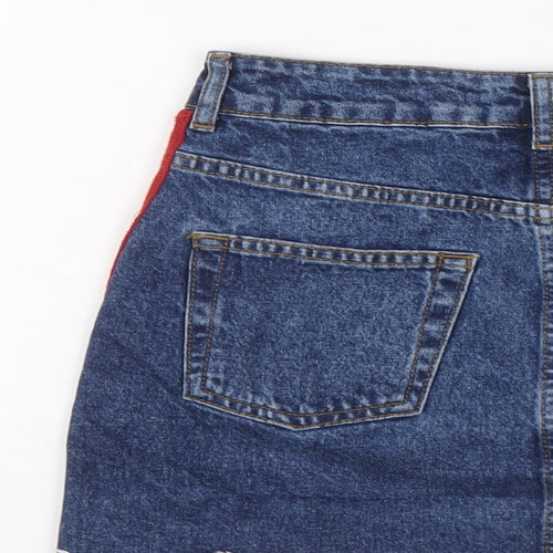 Topshop Womens Blue Cotton Mini Skirt Size 8 Button