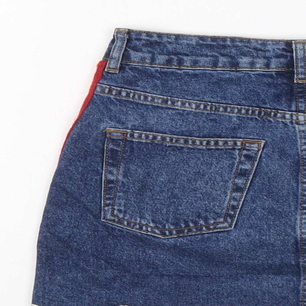 Topshop Womens Blue Cotton Mini Skirt Size 8 Button