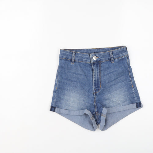H&M Womens Blue Cotton Mom Shorts Size 8 L3 in Regular Button
