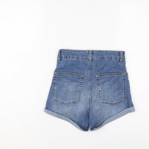 H&M Womens Blue Cotton Mom Shorts Size 8 L3 in Regular Button