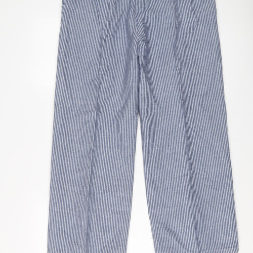 Marks and Spencer Womens Blue Striped Linen Trousers Size 16 L27 in Regular Drawstring