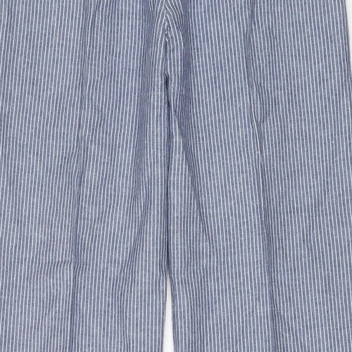 Marks and Spencer Womens Blue Striped Linen Trousers Size 16 L27 in Regular Drawstring
