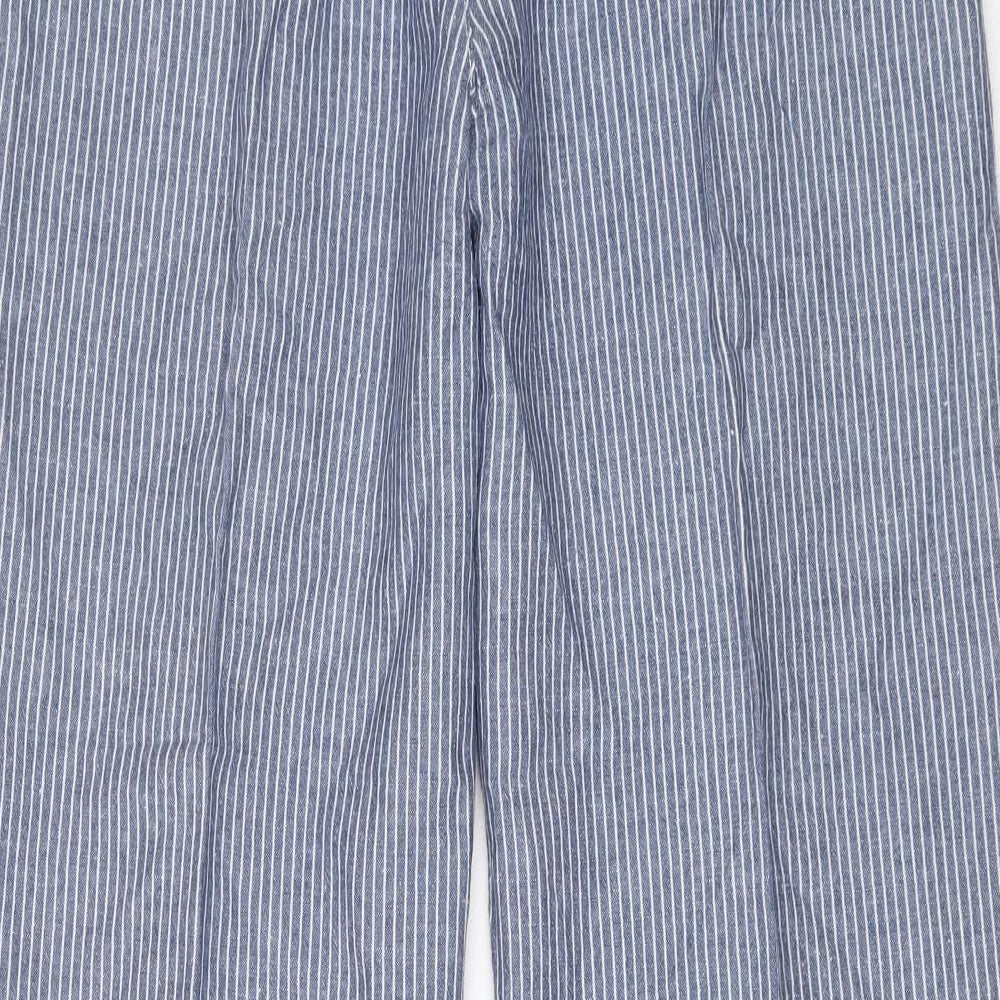 Marks and Spencer Womens Blue Striped Linen Trousers Size 16 L27 in Regular Drawstring