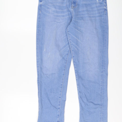 Marks and Spencer Womens Blue Cotton Straight Jeans Size 12 L24 in Regular Button