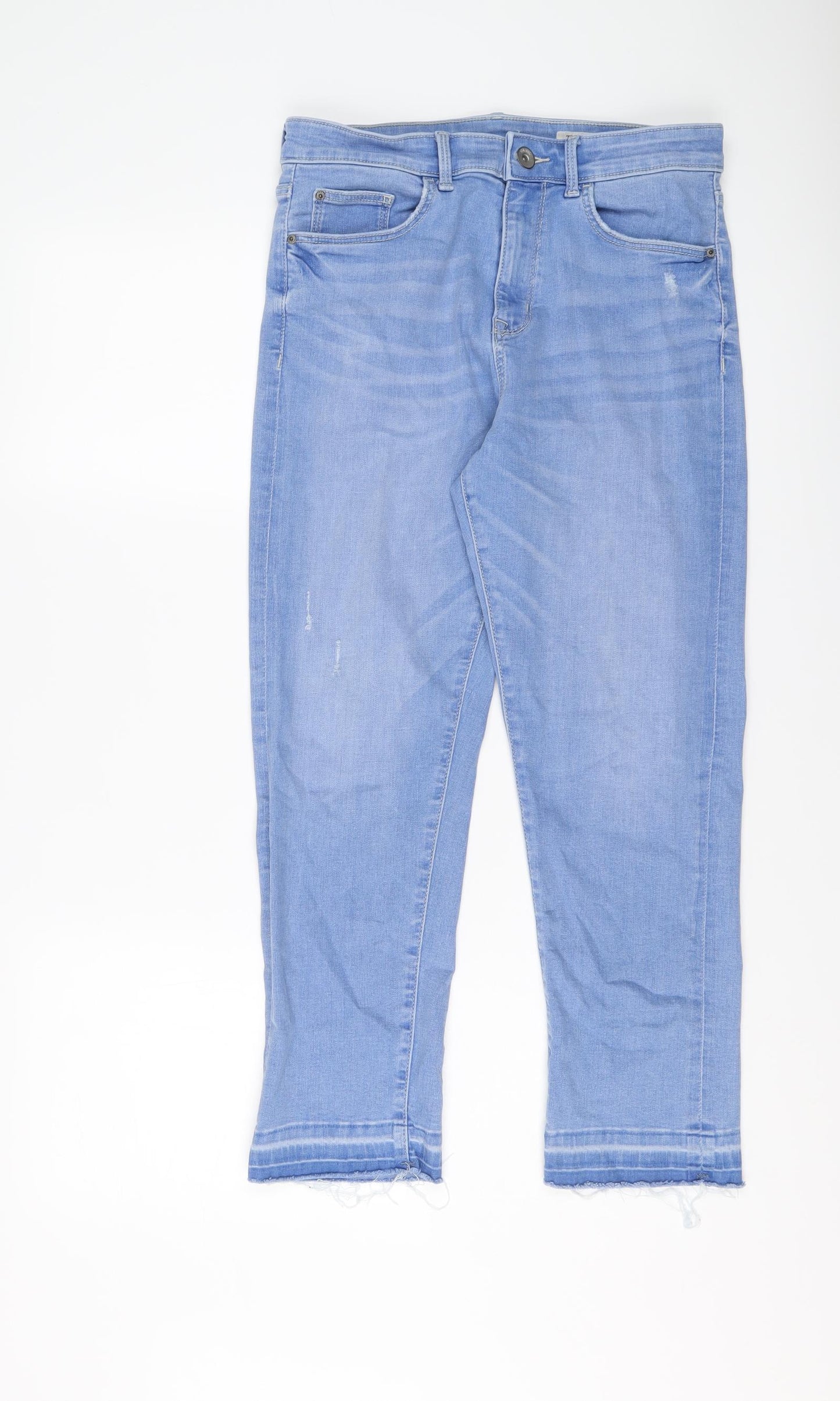 Marks and Spencer Womens Blue Cotton Straight Jeans Size 12 L24 in Regular Button