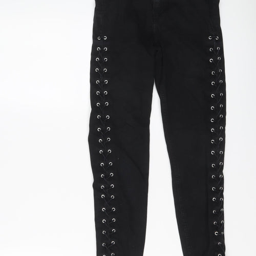 Topshop Womens Black Cotton Skinny Jeans Size 24 in L25 in Regular Button