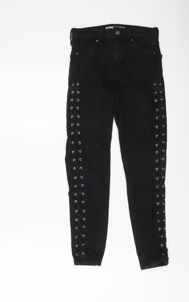 Topshop Womens Black Cotton Skinny Jeans Size 24 in L25 in Regular Button