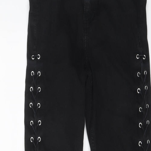 Topshop Womens Black Cotton Skinny Jeans Size 24 in L25 in Regular Button