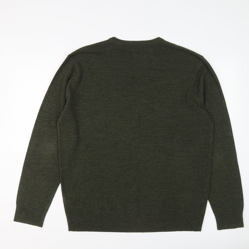 Debenhams Mens Green V-Neck Acrylic Pullover Jumper Size L Long Sleeve