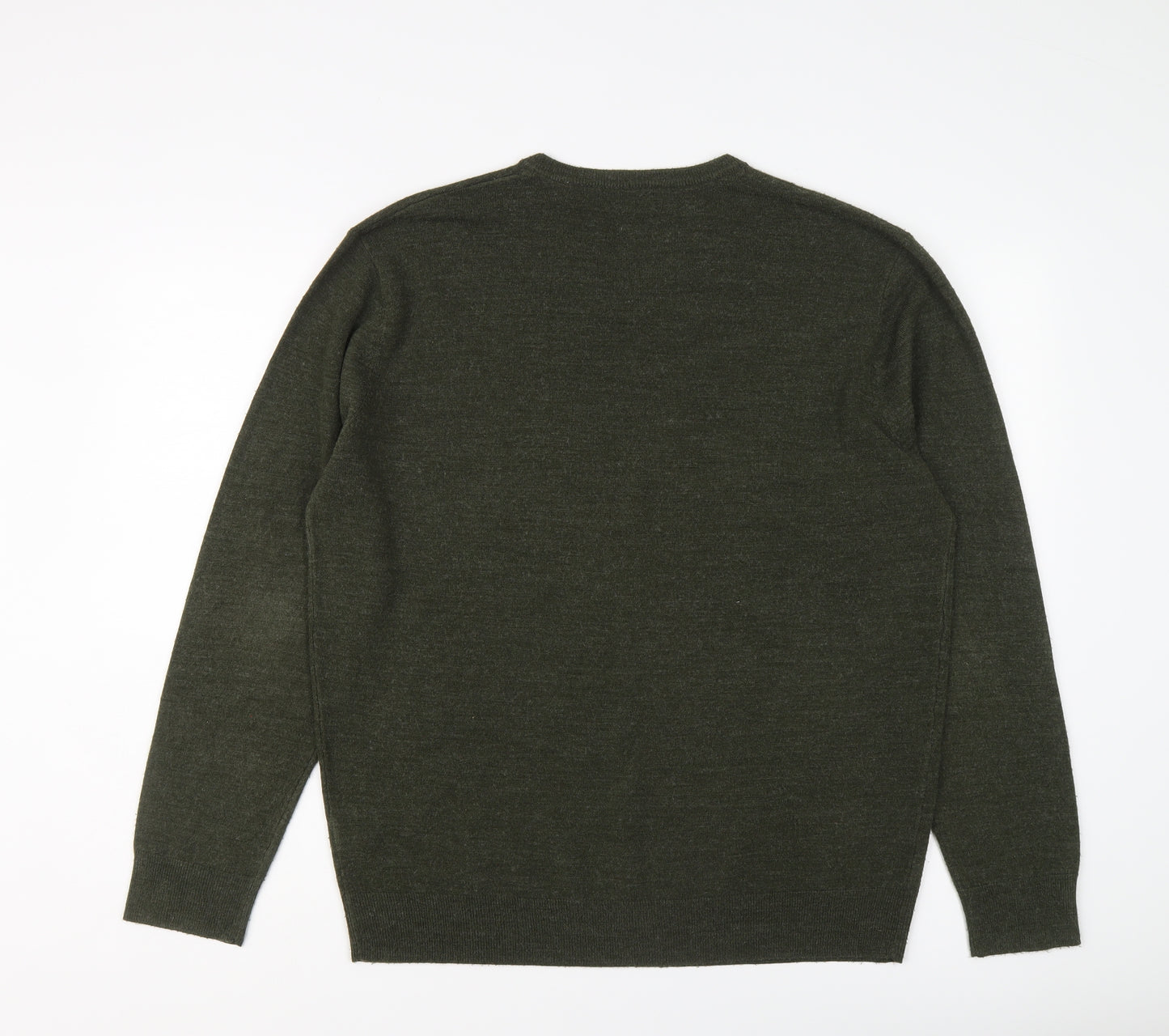 Debenhams Mens Green V-Neck Acrylic Pullover Jumper Size L Long Sleeve