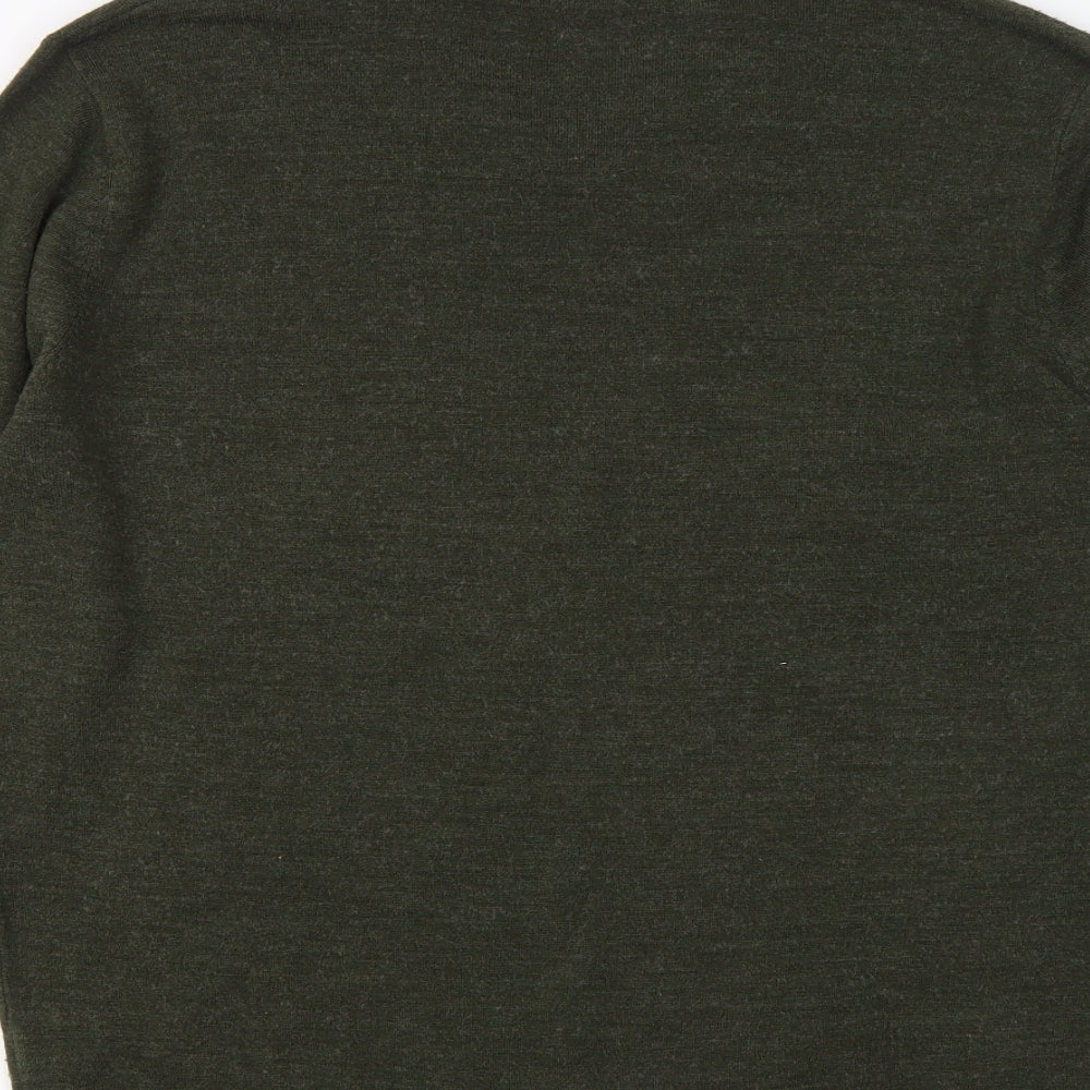 Debenhams Mens Green V-Neck Acrylic Pullover Jumper Size L Long Sleeve