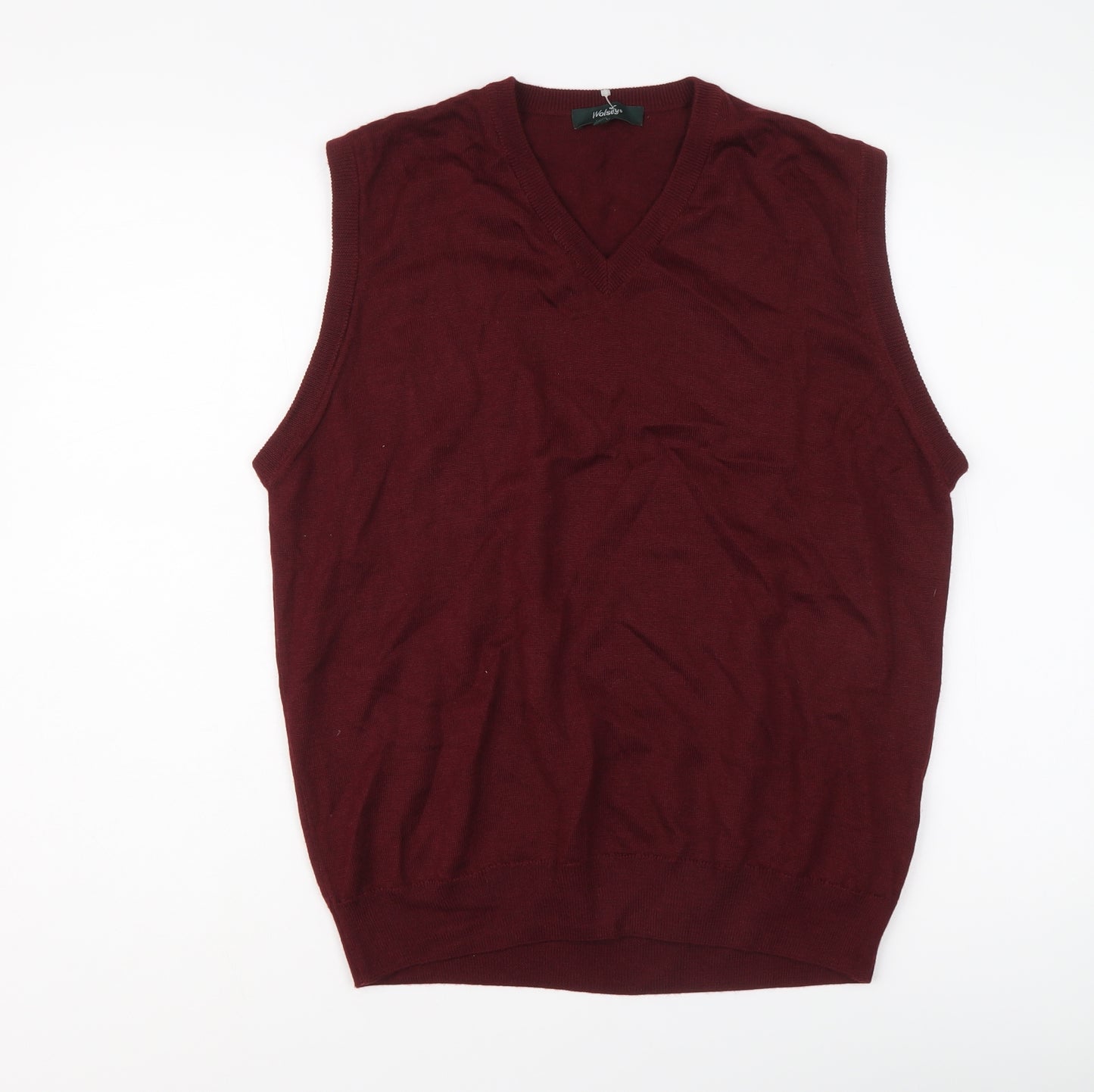 Wolsey Mens Red V-Neck Wool Vest Jumper Size M Sleeveless
