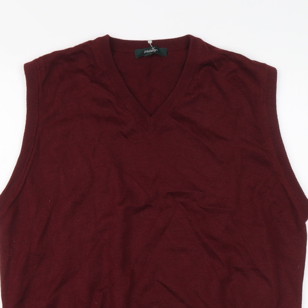 Wolsey Mens Red V-Neck Wool Vest Jumper Size M Sleeveless