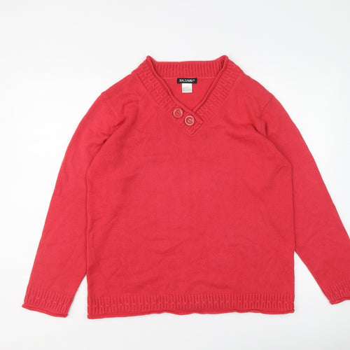 Balsamik Womens Pink V-Neck Acrylic Pullover Jumper Size 18