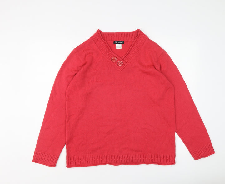 Balsamik Womens Pink V-Neck Acrylic Pullover Jumper Size 18