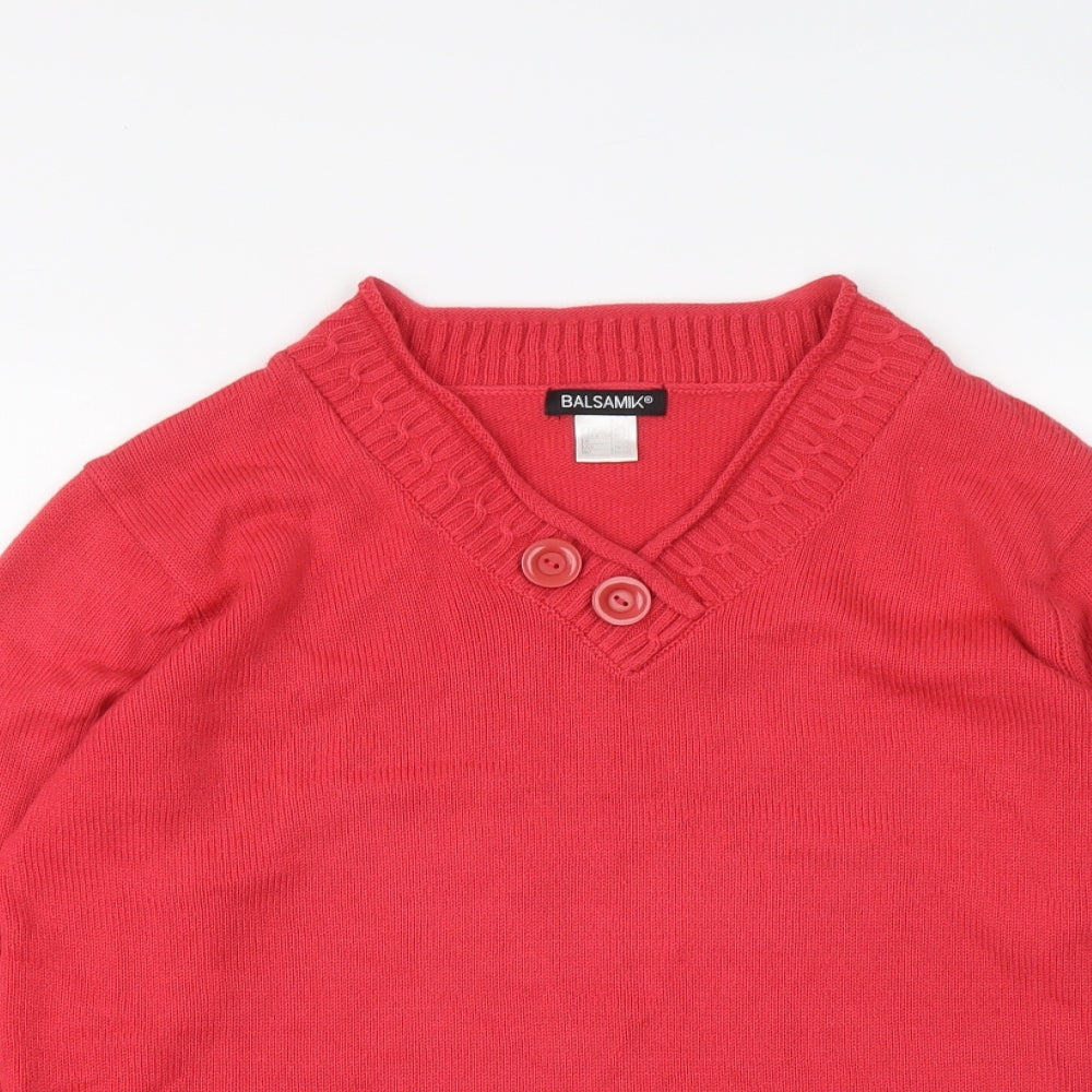 Balsamik Womens Pink V-Neck Acrylic Pullover Jumper Size 18