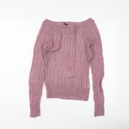 H&M Womens Purple Boat Neck Acrylic Pullover Jumper Size 8