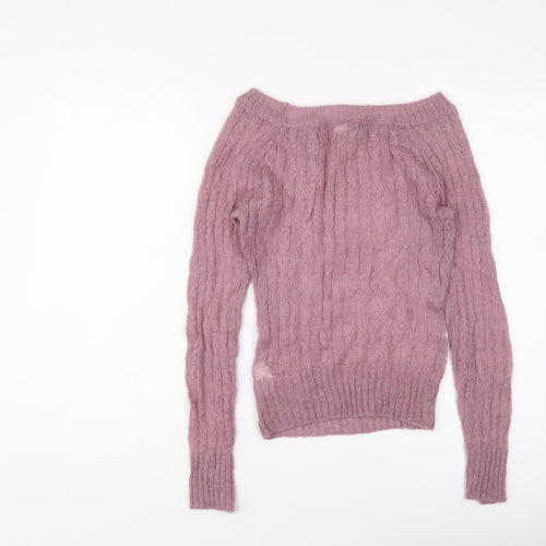 H&M Womens Purple Boat Neck Acrylic Pullover Jumper Size 8